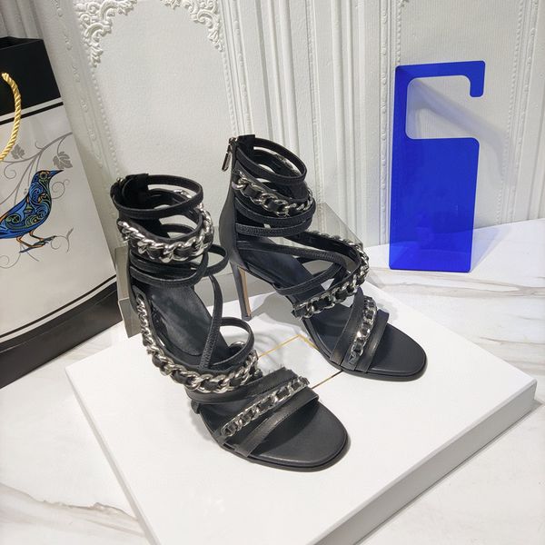

rhinestone sandals 2022 new style hate tiangao europe and the united states all-match open toe stiletto buckle high heels chain, Black
