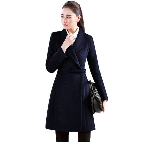 

jacket 2020 new women outerwear autumn winter fashion warm woolen blends slim female single buckle woolen coat 10121, Black