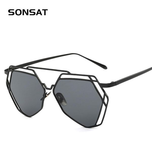 

2020 new polygonal men's sunglasses designer brand with the same lady sunglasses hollow metal hipster sun glasses, White;black
