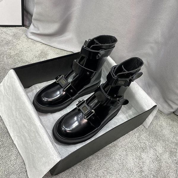 

british style boots shoes women real leather fashion ladies chunky footware buckle female botas mujer black