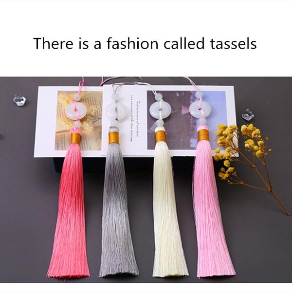 

5pcs new white jade peace buckle tassel diy keychain caps straps jewelry making charms curtain pendant accessories craft tassel h bbyzhw