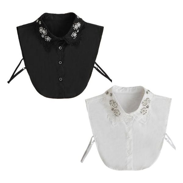 

women detachable fake collar rhinestone faux pearls embroidery floral half-shirt y5gc women de qylrok, Blue;red