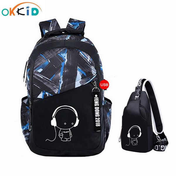 2 pçs / set school sacos para crianças meninos bookbag bolsa de ombro crianças mochilas mochila escolar para menino peito sac bolsa homem back pack lj200918