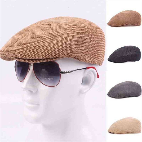 

summer sun mesh beret breathable berets pure color chapeau sun prevent hats men women newsboy golf flat peaked hat, Blue;gray