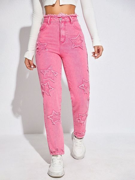 

high waist star patched jeans u5bw#, Blue