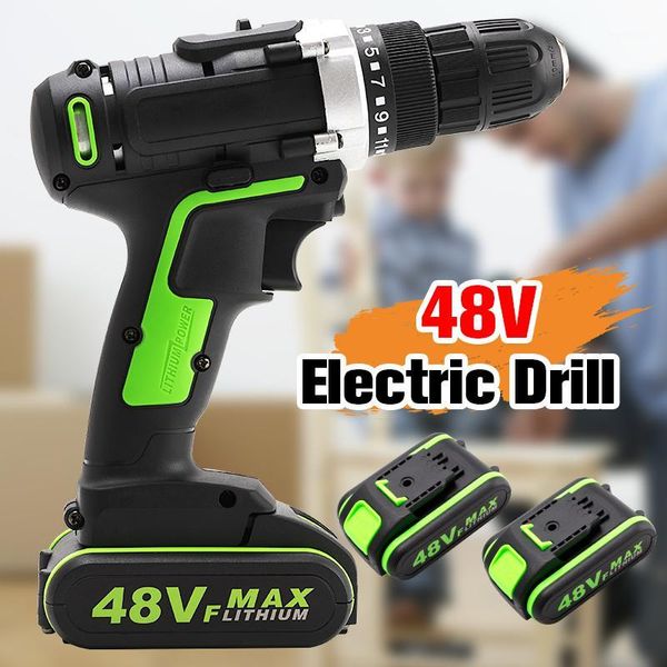 

48v brushless cordless electric impact drill 25-28nm torque electric drill rechargeable home garden with 1 or 2 li-ion battery1