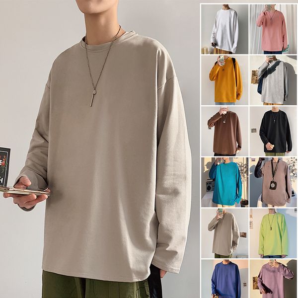 

spring autumn long sleeve t-shirts men o-neck collar long t shirts men fashion casual comfortable long t-shirts men, White;black