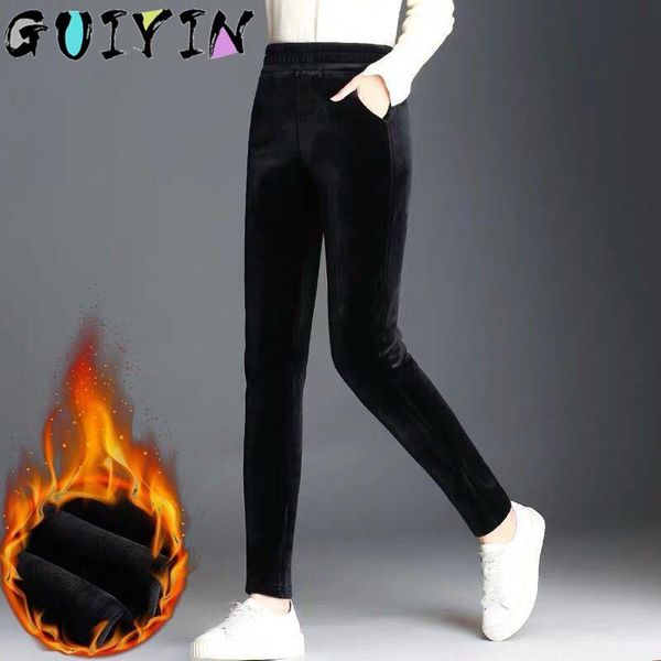 

winter velvet warm leggings womens plus size 3xl casual skinny stretchy velour high waist pants 2020 new long trousers woman, Black;white