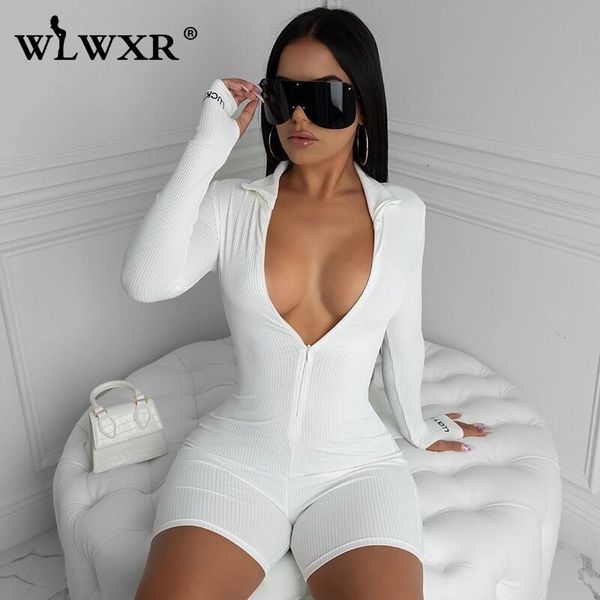 

wlwxr lucky label ribbed summer rompers womens jumpsuit short female playsuit long sleeve ladies black white jumpsuit women c0119, Gray