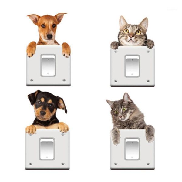 

very cute 3d cat and dog switch stickers pvc removable wall sticker for bedroom living room home decor decals socket paste1