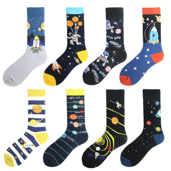 

new autumn winter funny alien planet universe men's cotton crew fashion street dance trend crew hipster skateboard socks, Black
