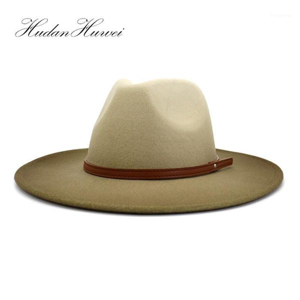

2020 new painting gentleman elegant lady caps with wide brim winter autumn jazz caps women men wool felt fedora hat1, Blue;gray