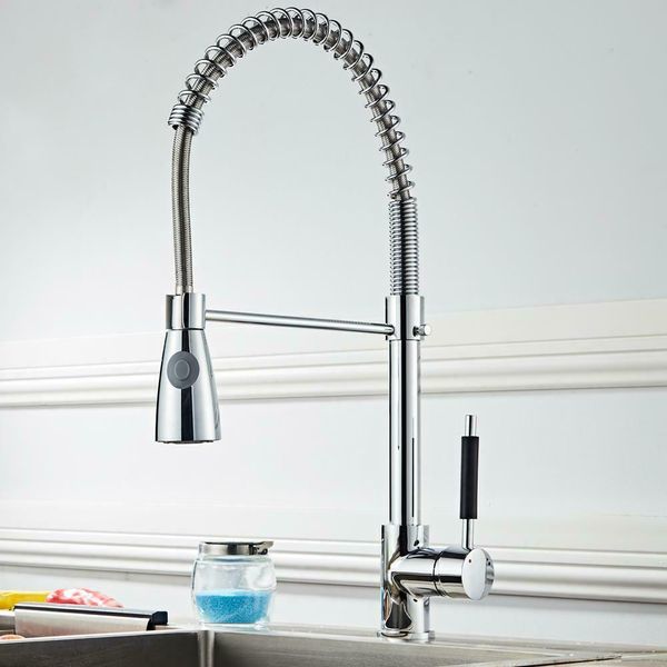 

16 inch kitchen sink faucet chrome swivel spout pull down single hole mixer tap