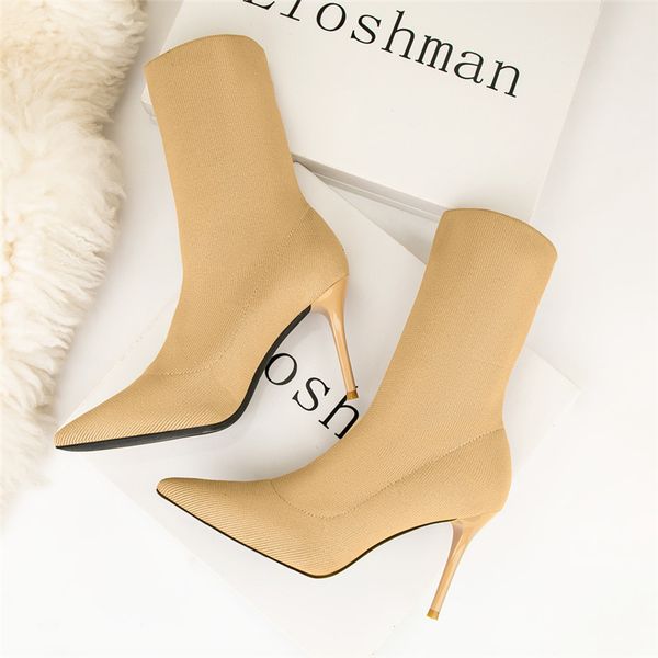 

beige ankle black elastic stocking 2020 winter toenail pointed toe thin heels knitting boots stretch rizf