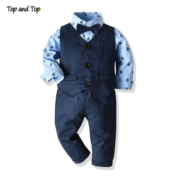 

and autumn winter baby boys clothing set long sleeve romper shirt+waistcoat+pant 3pcs gentleman boys casual clothes y200803, White