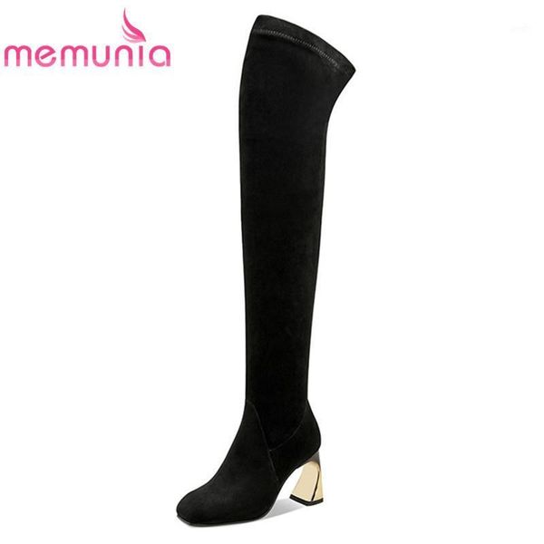 

boots memunia 2021 big size 34-46 over the knee women square toe zip high heel casual party shoes slim stretch women1, Black