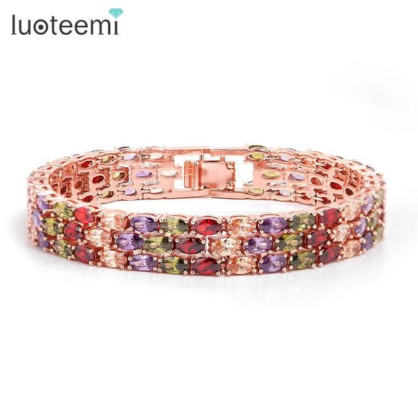 

luoteemi fashion luxurious new statement mona lisa zircon bracelet women oval multicolor cz stone bangle bracelet, Black