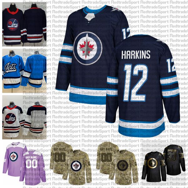 

2021 customize #12 jansen harkins winnipeg jets jerseys golden edition camo veterans day fights cancer custom stitched hockey jerseys, Black;red