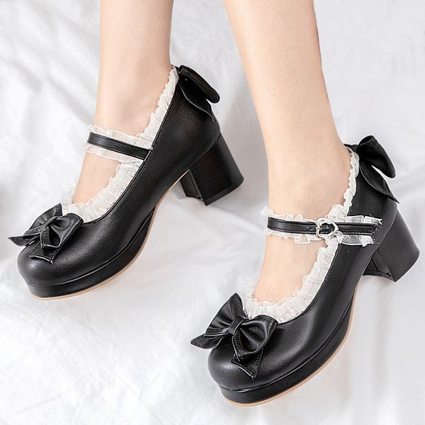 

agodor black lolita shoes mary jane shoes for women high heels platform pumps block heels shoes woman pink big size 42 43 44 45 y200702