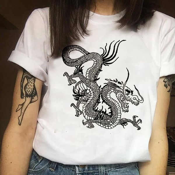 

summer vintage kpop harajuku hip hop dropshipping tee print dragon stranger things kawaii korean tshirt women clothes punk, White