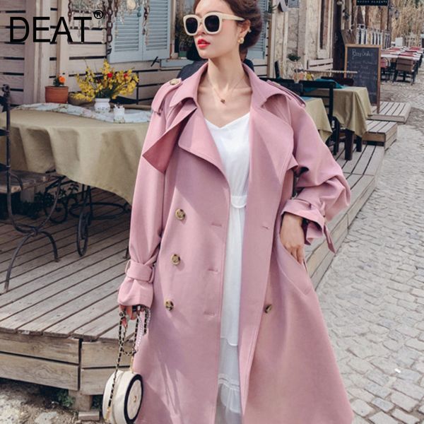 

[deat] women's coat lapel collar full sleeve double button slim with sashes elegant over long autumn fashion clothing am786 201031, Tan;black