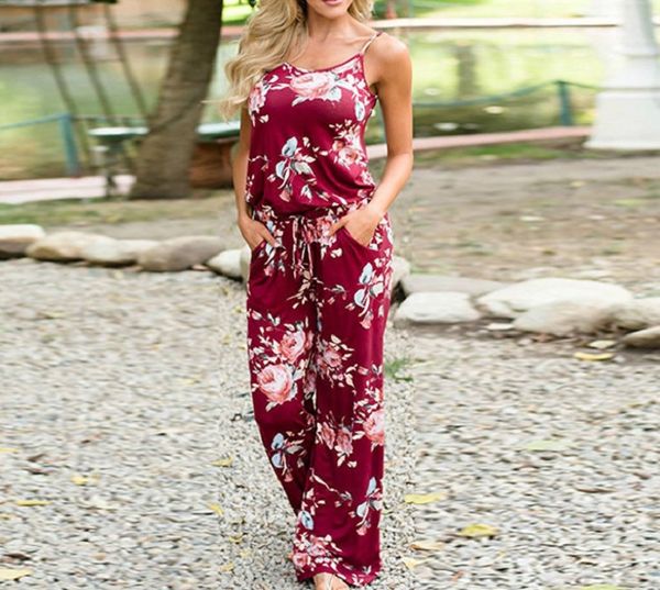 

women spaghetti straps floral print romper jumpsuit sleeveless beach playsuit boho summer jumpsuits long pants 3 colors ooa4330, Blue