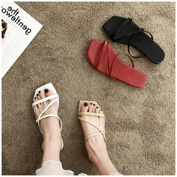 

women slippers fashion narrow band summer slides open toe flat casual shoes outdoor beach sandal shoes1, Black