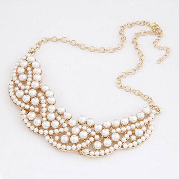 

chains korea princess moon temperament paragraph inlaid imitation pearl necklace fake collar short, Silver