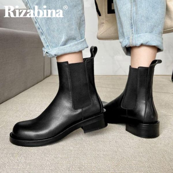 

boots rizabina women ankle real leather patchwork fashion short daily party winter shoes footwear size 34-39, Black