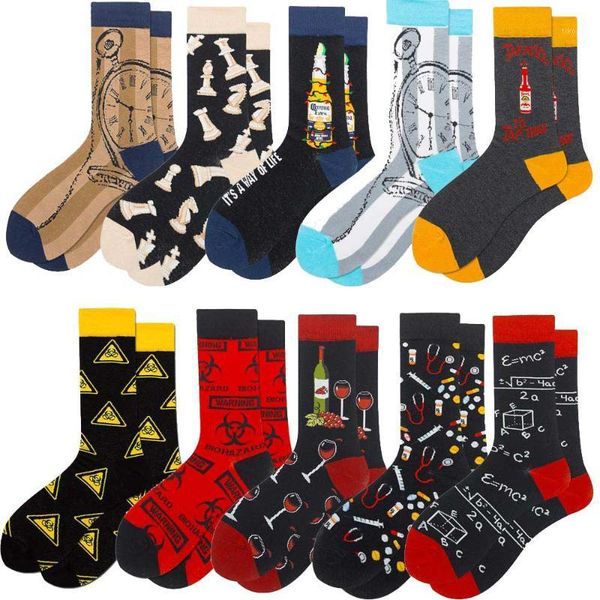 

colorful men's socks harajuku colorful happy funny symbol international chess geometric formula cotton sock christmas gift1, Black