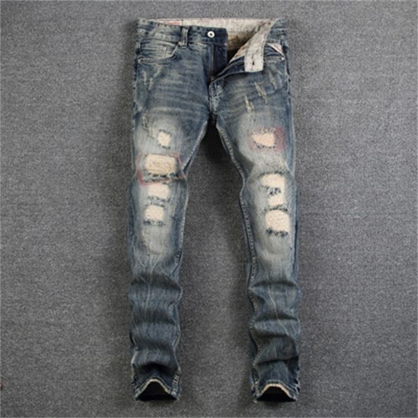 

2021 new designer mode destroyed jeans torn breeze men pants fine adjustment streetwear dzme, Blue