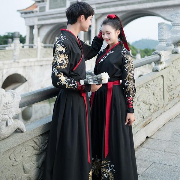 

stage wear chinese dance costumes women men hanfu traditional singers folk festival rave outfit oriental performance clothing dc31561, Black;red