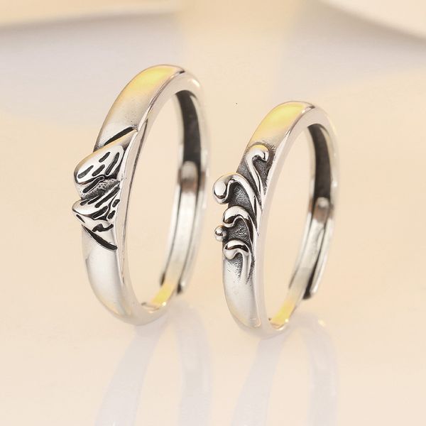

s925 sterling silver mountain alliance and sea oath couple ring simple fashion men and women in japan and south korea