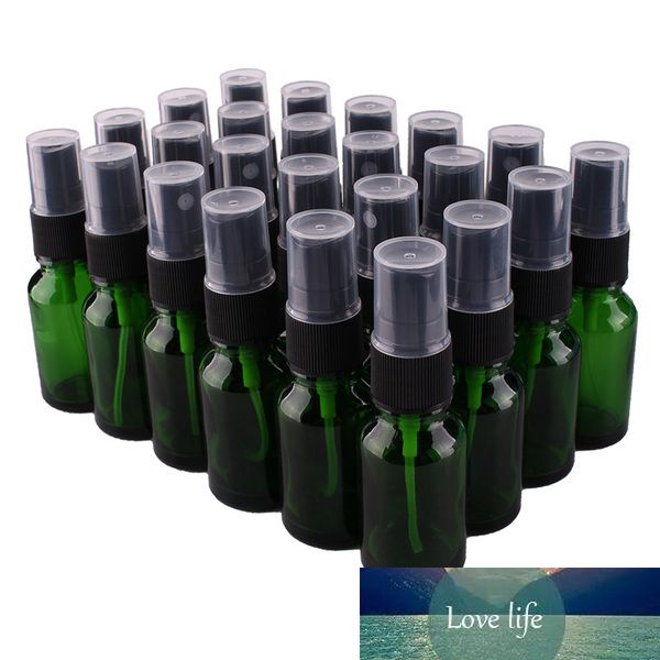 24 Stück 15 ml grüne Glassprühflasche mit schwarzem Feinnebelsprüher, Flaschen für ätherische Öle, leere Kosmetikbehälter