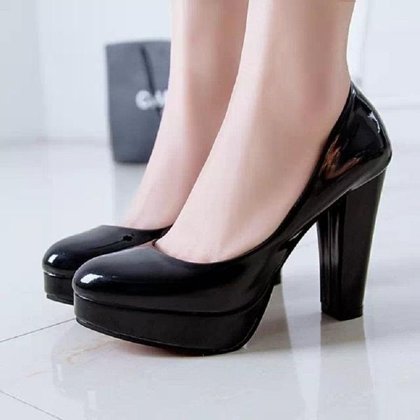 

2021 spring and autumn new ms. high-heeled shoes patent leather waterproof sets of feet large yard thick with shoes1, Black