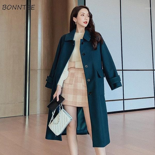 

blends women long woolen harajuku solid winter warm womens coat all-match ladies all-match streetwear korean style1, Black