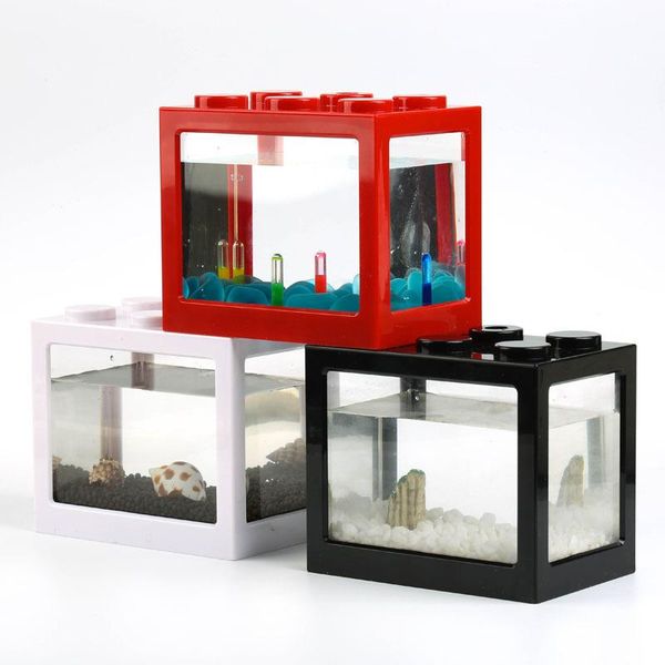 

creative home aquarium fish tank mini fish cup goldfish jar white building blocks fish tank preposition cylinder landscape
