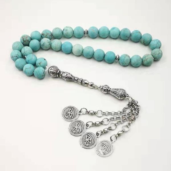 

natural frosted turquoises tasbih muslim bracelet rosary islamic gift prayer beads 33 66 99 beads misbaha y200730, Black