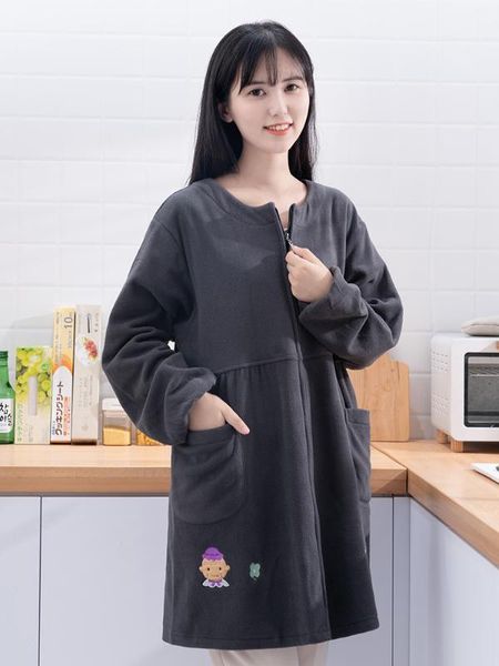 

women's overalls winter home kitchen plus velvet thick fashion mid-length zip long sleeve warm overalls apron1