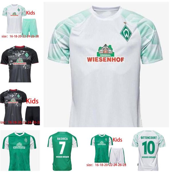 

men kids 2020 2021 sv werder bremen third soccer jerseys kits 20 21 friedl klaassen selke rashica bartels werder bremen home football shirts, Black;yellow