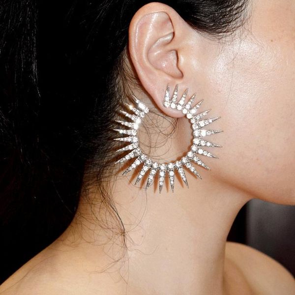 

personality sunflower c shape women earring micro pave elegant lady wedding party earrings jewelry new dropship, Golden;silver