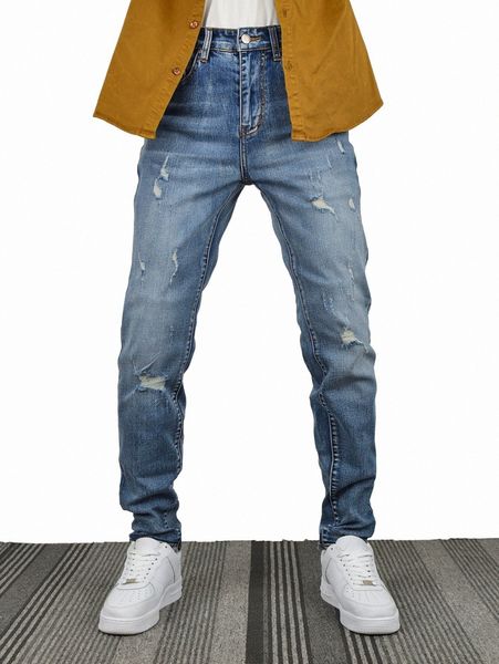 

men slant pocket ripped jeans r34u#, Blue