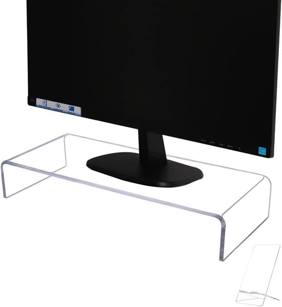 Stand de monitor de acrílico, laptop acrílico riser com suporte de telefone, suporte de mesa claro para armazenamento de teclado