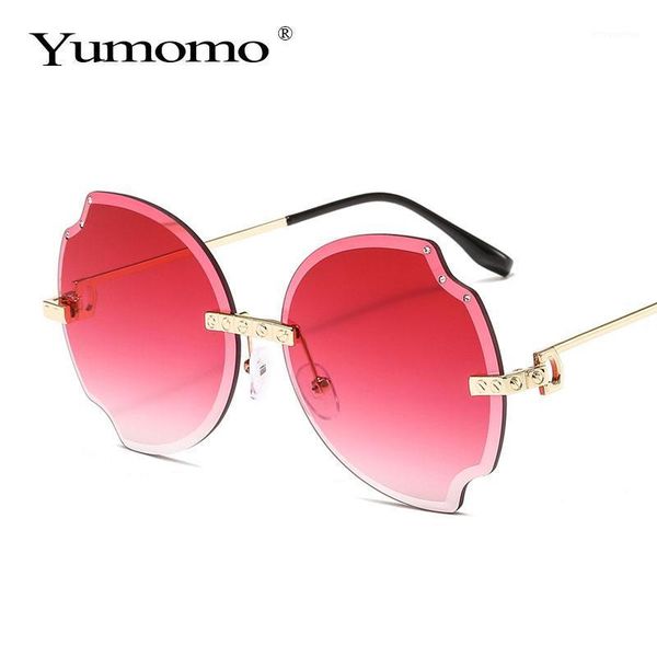 

luxury vintage rimless sunglasses women brand designer oversized sunglasses female cool sun glasses for lady mirror shades1, White;black