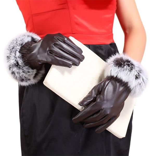 

wholesale-pair winter warm cold-proof fashion solid riding five fingers cycling women gloves imitation sheepskin gift outdoor soft, Blue;gray