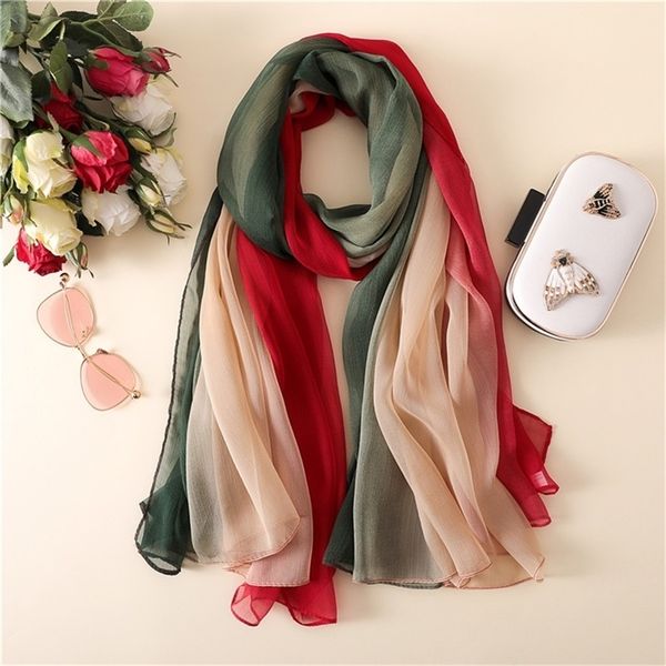 

women brand scarf fashion summer ombre silk shawls and wraps lady gradient bandanas female hijab beach foulard head scarves y201007, Blue;gray