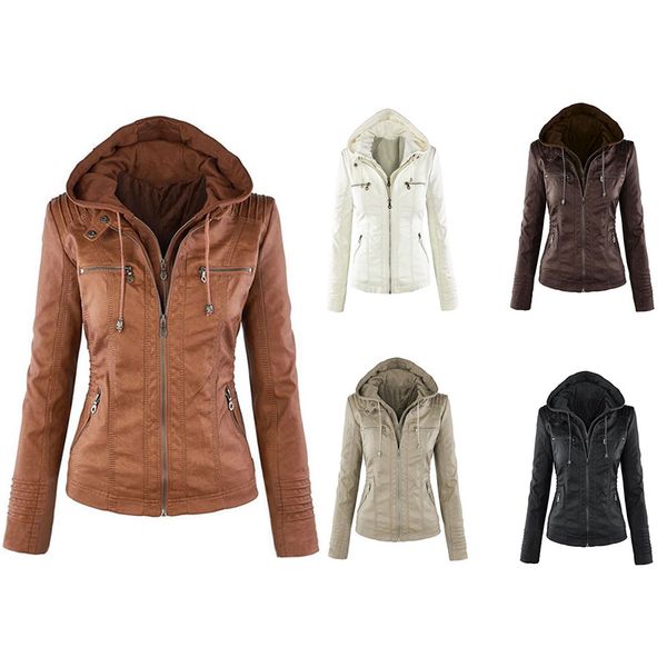 

2020 women's style jacket detachable hood pu women leather jacket women leather jacket, Black
