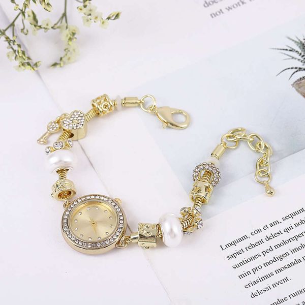 

pendant fashion panjiala bracelet watch small with diamond fashion bracelet watch pearl, ceramic and glass beads, Slivery;brown