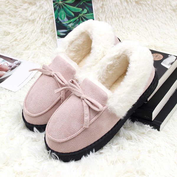 

2021 the new women's winter warm bowtie shoes inside indoor slippers ladies shoe slide yziw, Black