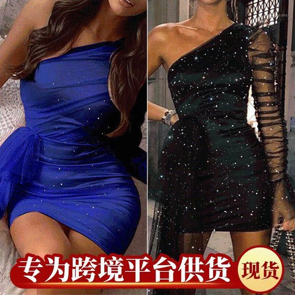 

wind dress shoulder irregular clothes short skirt1, Black;gray